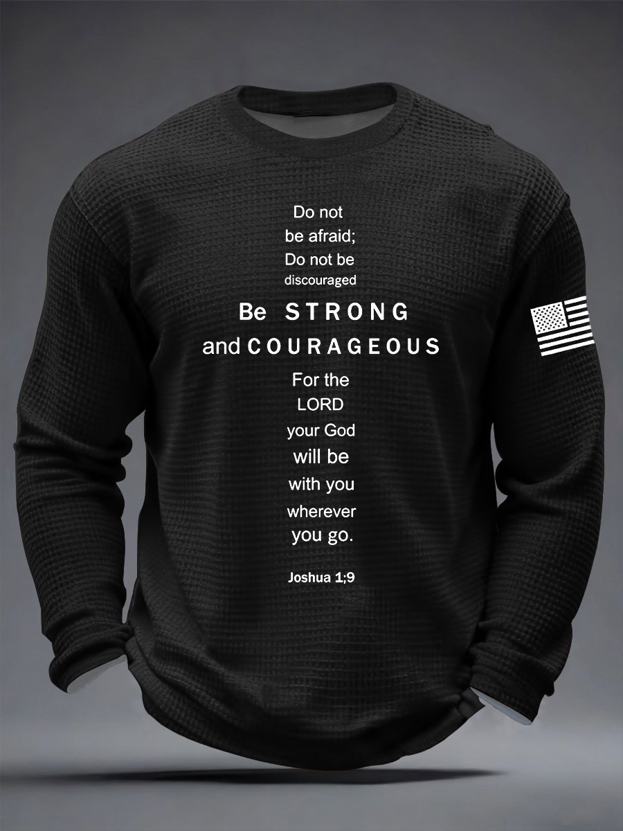 Men's Christian Be Strong and Courageous Cross Waffle Long Sleeve T-Shirt