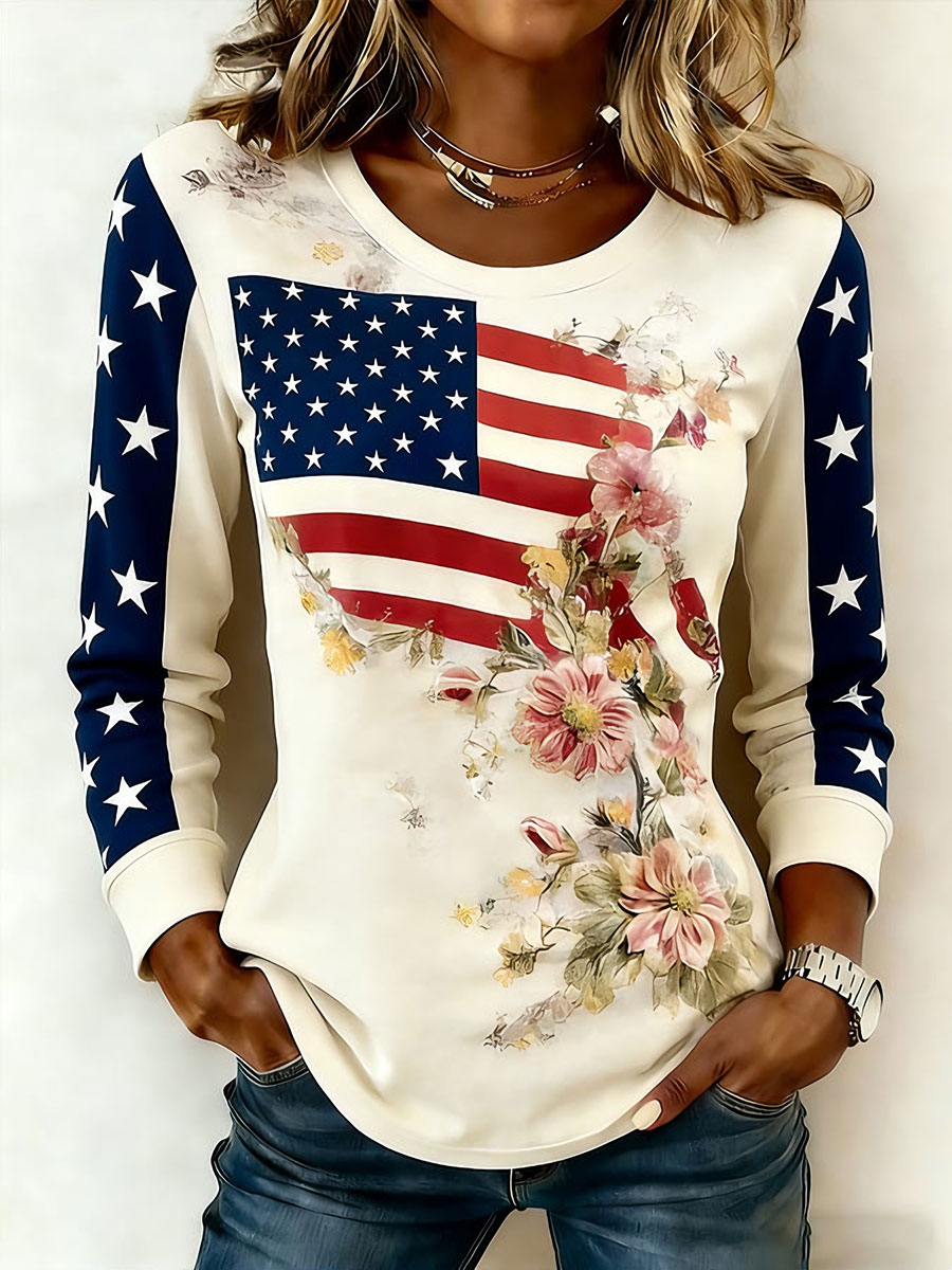 Women's America Flag Floral Print Sweatshirts