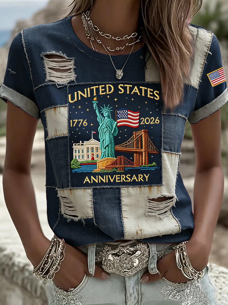 Women's Vintage 250th Anniversary Patchwork Casual T-Shirt