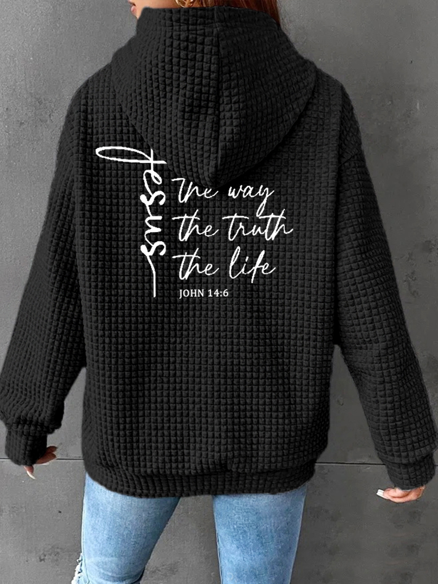 Women's Jesus The Way The Truth The Life Casual Waffle Hoodie