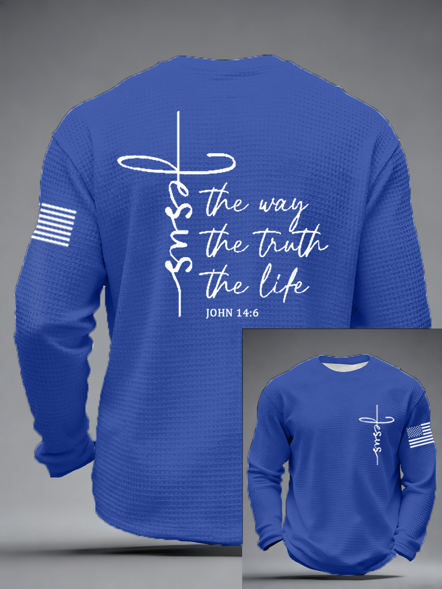 Men's Jesus The Way The Truth The Life Print Casual Long Sleeve T-Shirt