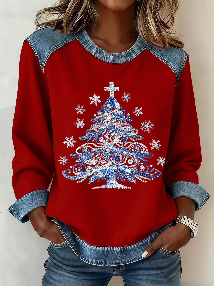 Women's Christmas Pattern Patchwork Art Sweatshirt