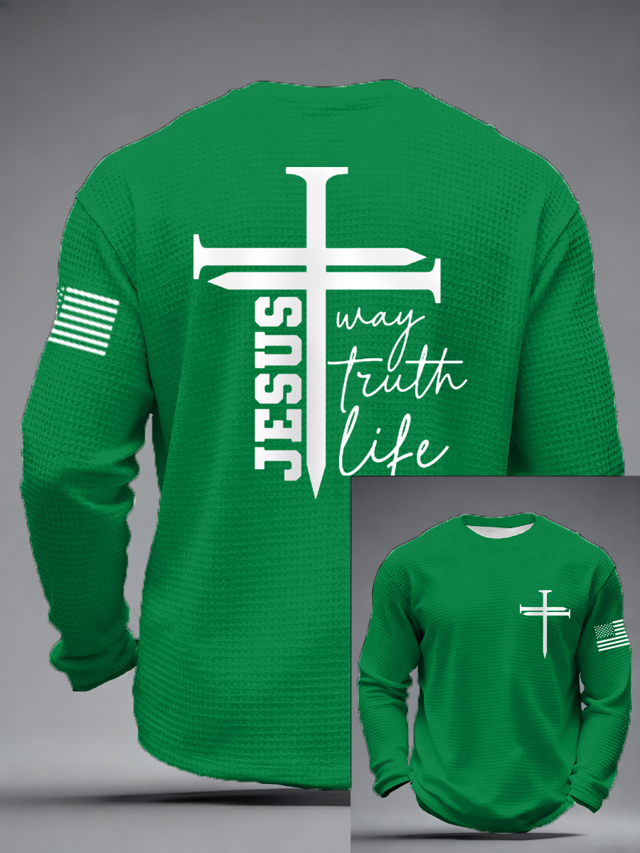 Men's Jesus The Way The Truth The Life Nail Cross Print Casual Long Sleeve T-Shirt