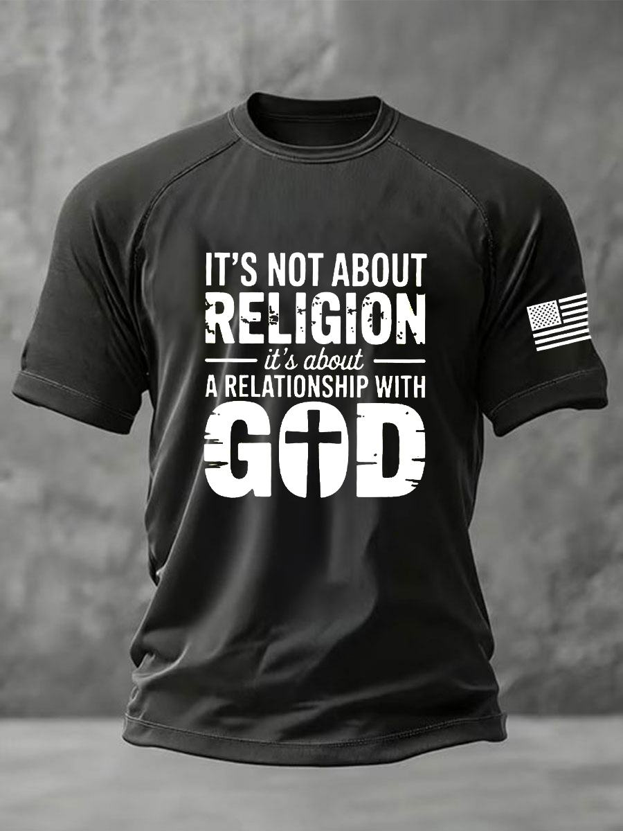 Men's It's Not a Religion It's a Relationship Faith Cross Short Sleeve T-shirt