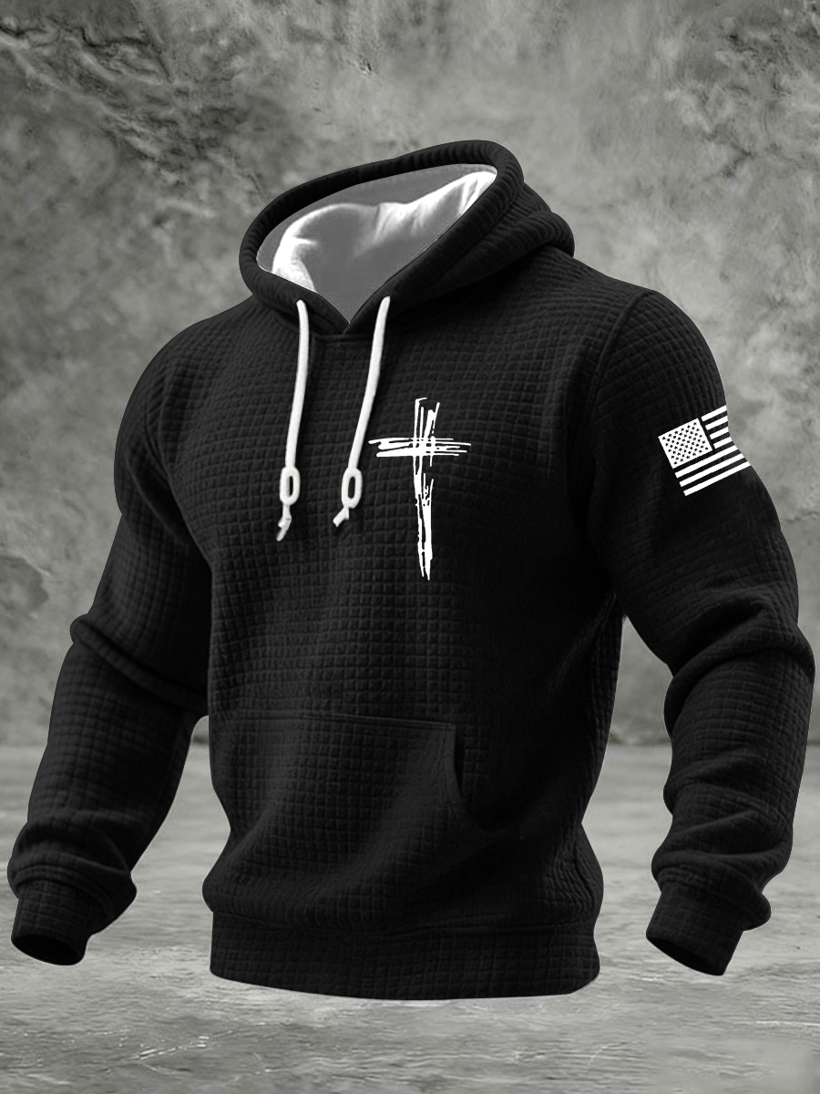 Men's  It’s Not Religion It’s A Relationship Jesus Cross Checkered Cotton Hoodie