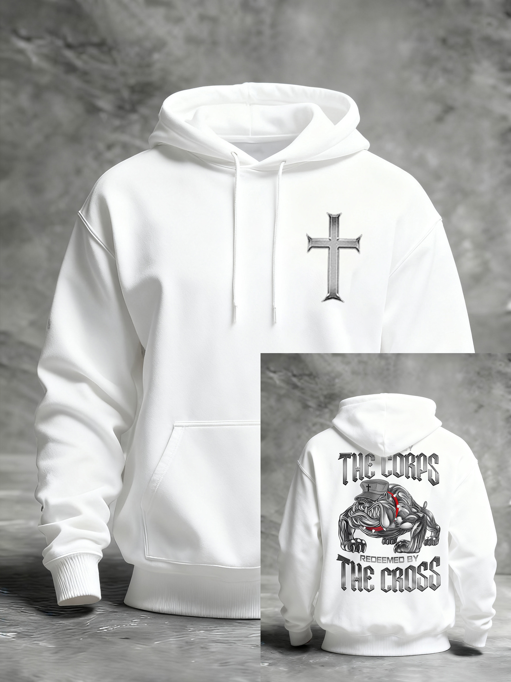 Men's Trained By The Corps Redeemed By The Cross Printed Casual Hoodie