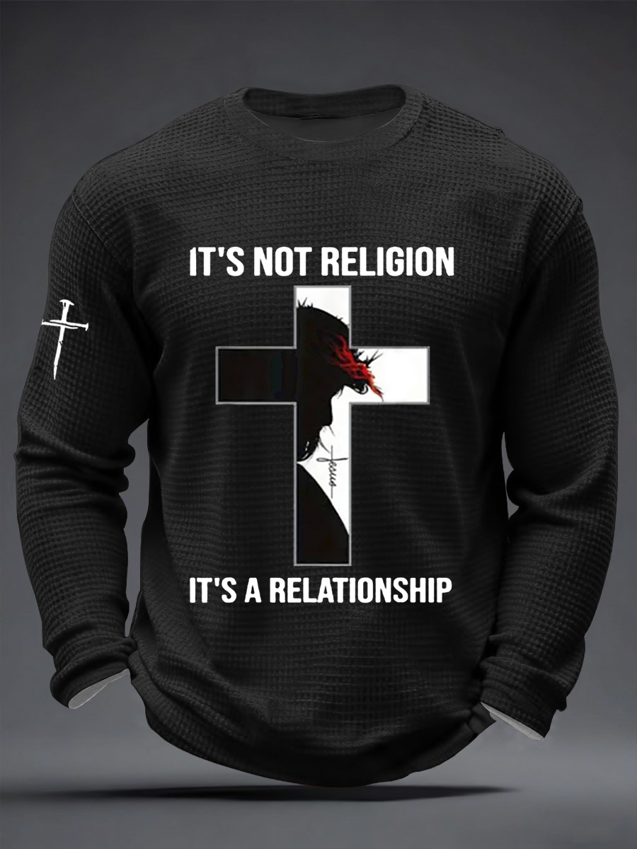 Men's  It’s Not Religion It’s A Relationship Jesus Cross Waffle Long Sleeve T-Shirt