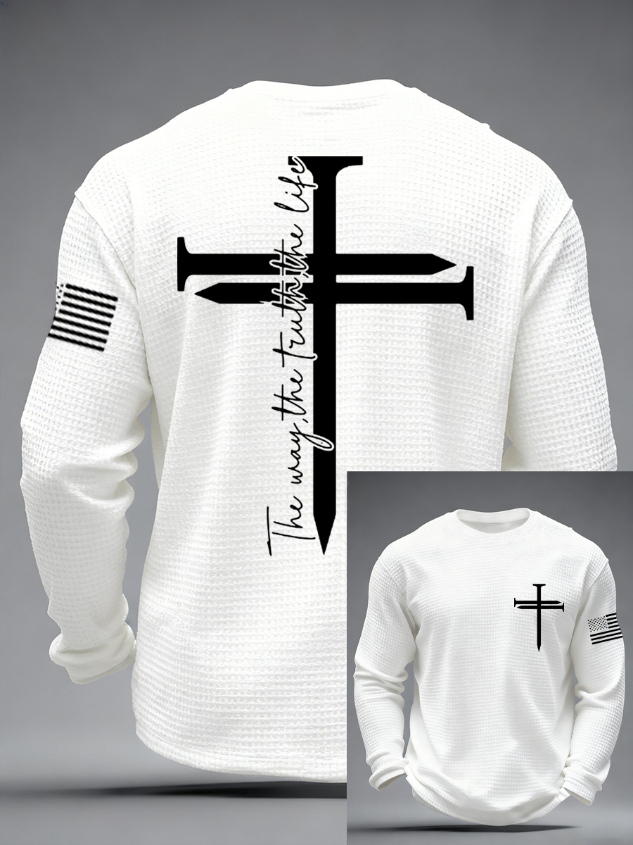 Men's Jesus The Way The Truth The Life Nail Cross Print Casual Long Sleeve T-Shirt