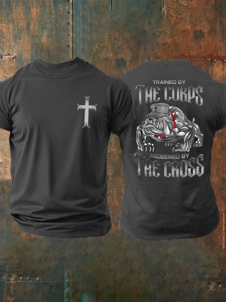 Men's Trained By The Corps Redeemed By The Cross Printed Casual T-shirt