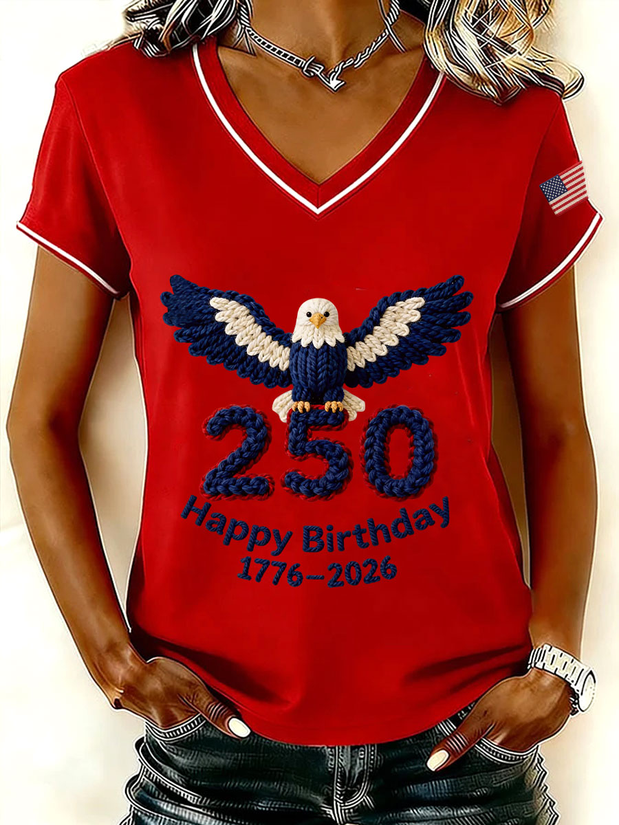 Women's Happy Birthday USA V-Neck T-Shirts