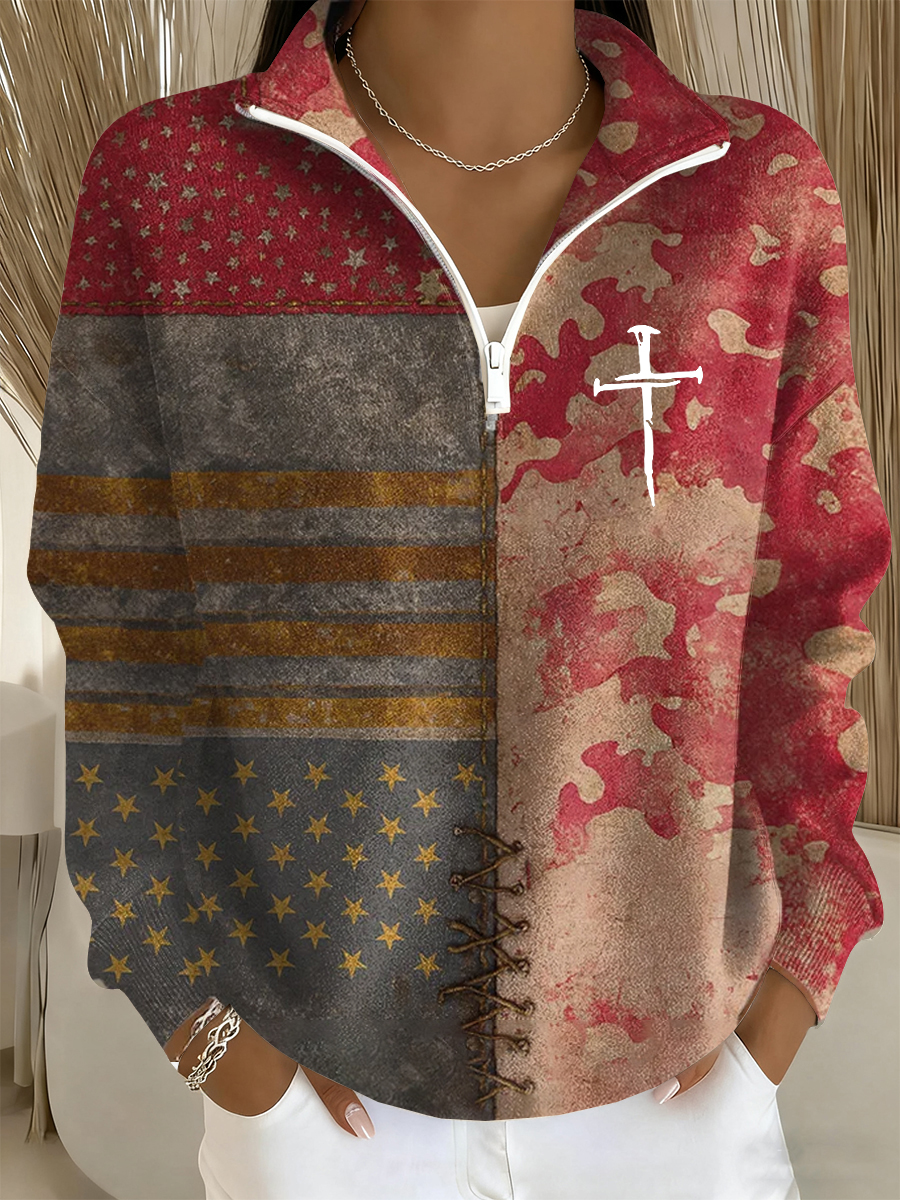 Women's Faith Cross Print Casual Sweatshirt