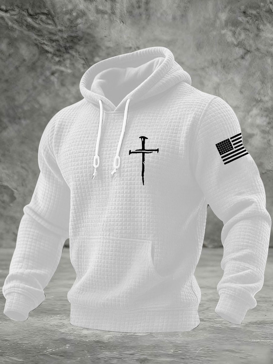 Men's Jesus The Way The Truth The Life Cross Checkered Cotton Hoodie