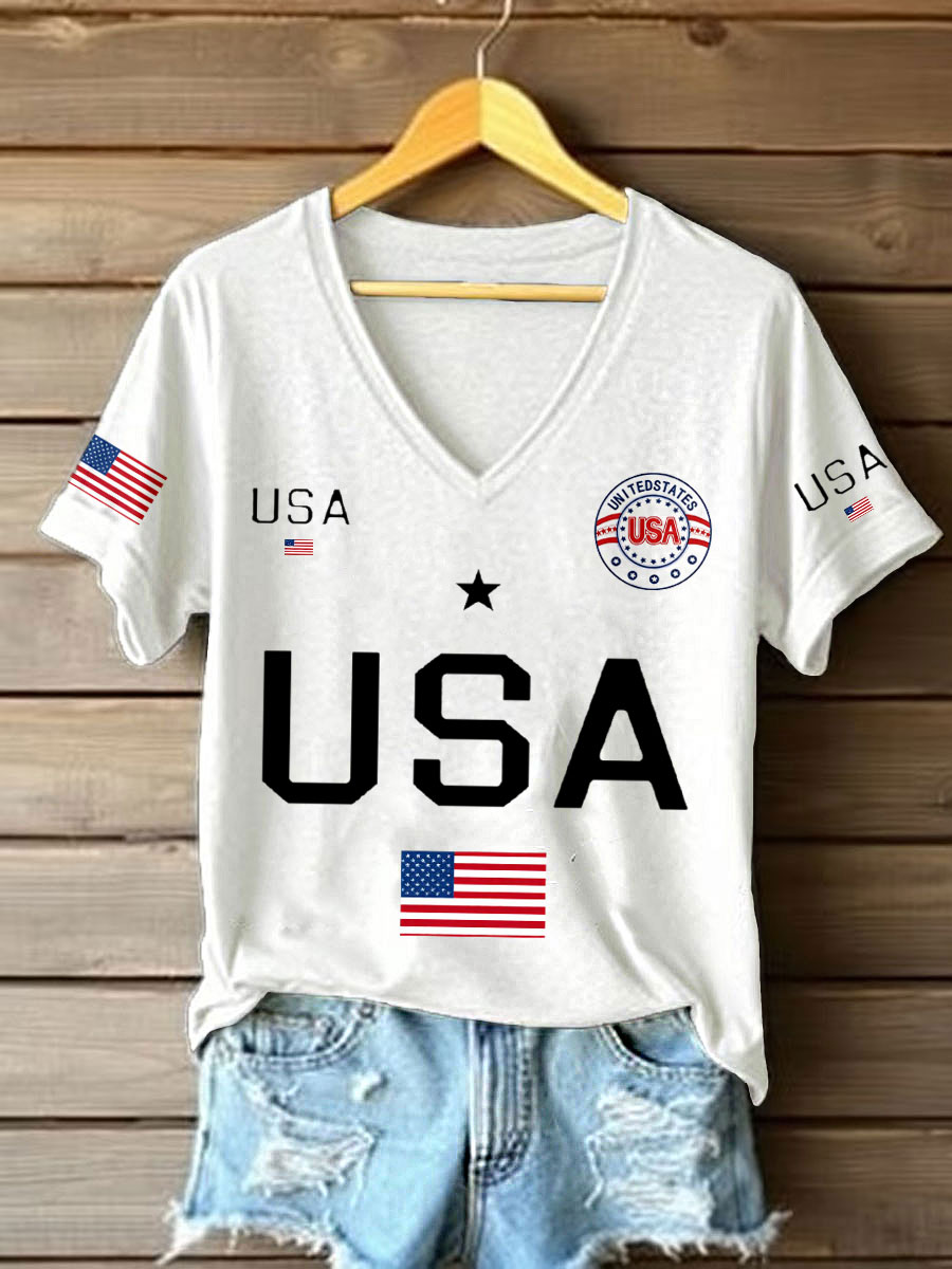 Women's USA Flag V-Neck T-Shirts