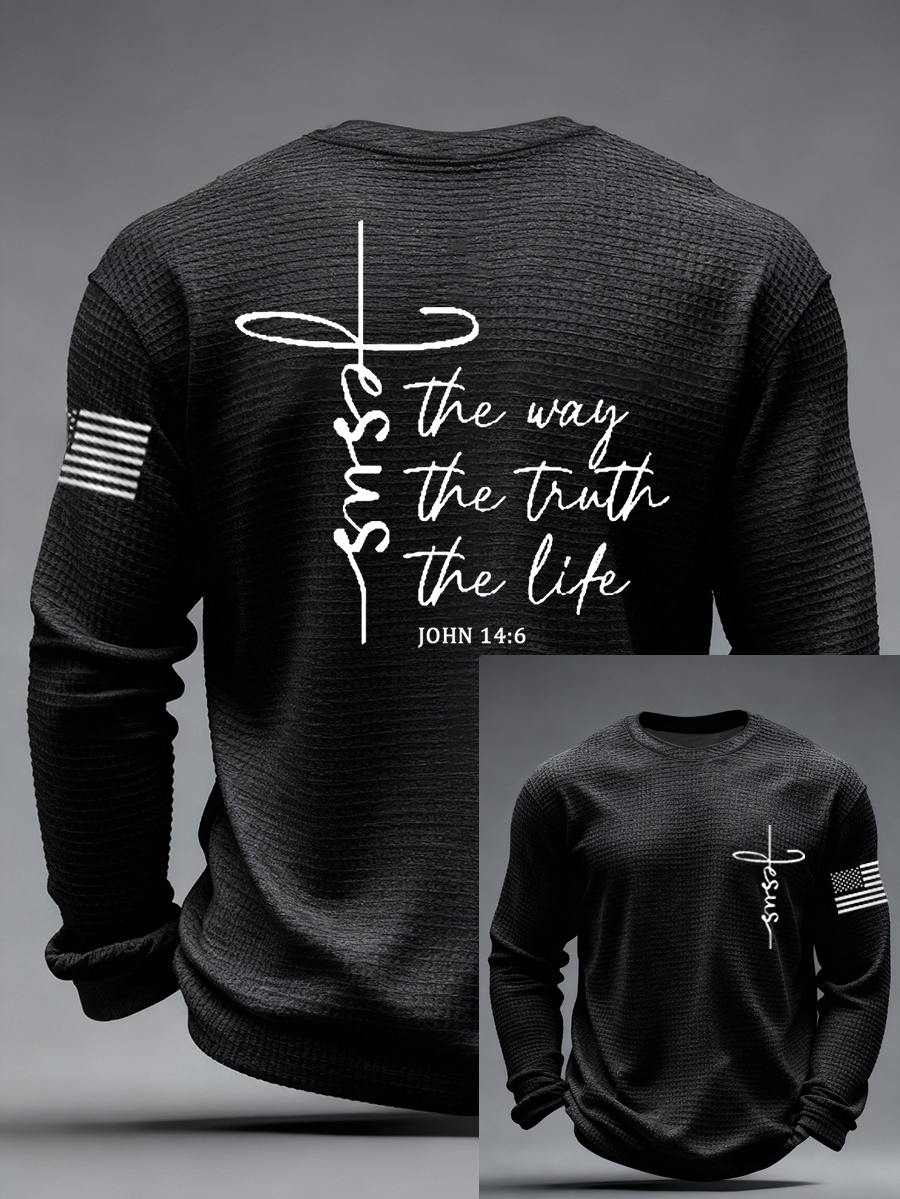 Men's Jesus The Way The Truth The Life Print Casual Long Sleeve T-Shirt