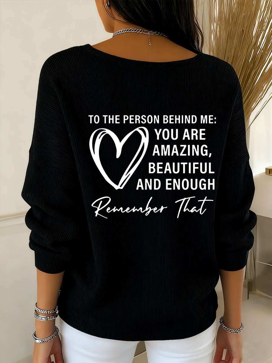 Women's Dear Person Behind Me You Matter Printed V-Neck Ribbed Top
