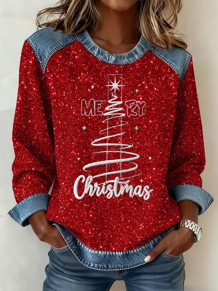 Women's Christmas Belief Pattern Patchwork Art Sweatshirt
