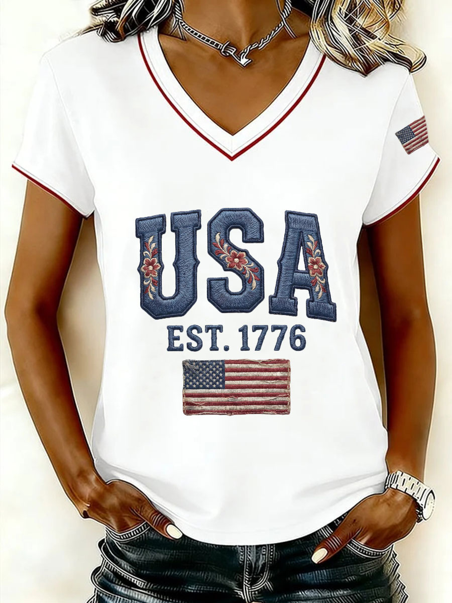 Women's USA V-Neck T-Shirts