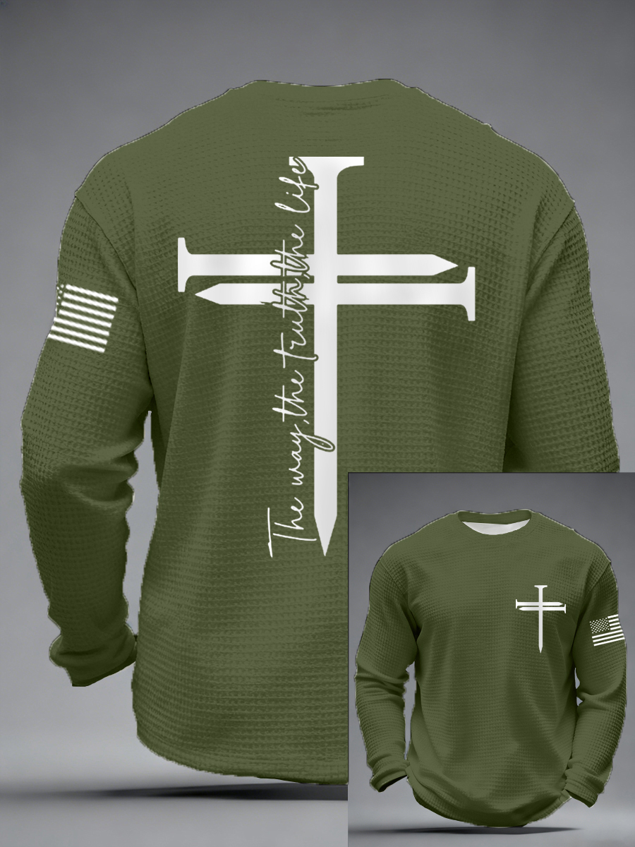 Men's Jesus The Way The Truth The Life Nail Cross Print Casual Long Sleeve T-Shirt