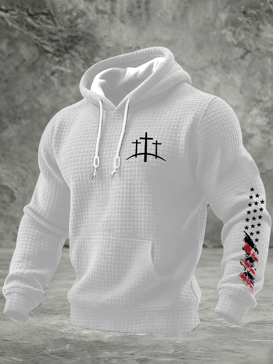 Men's Christian Cross Checkered Cotton Hoodie