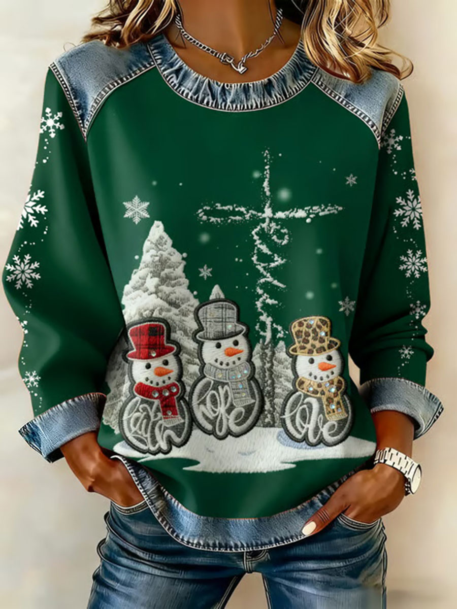 Women's Christmas Cross Print Casual Top