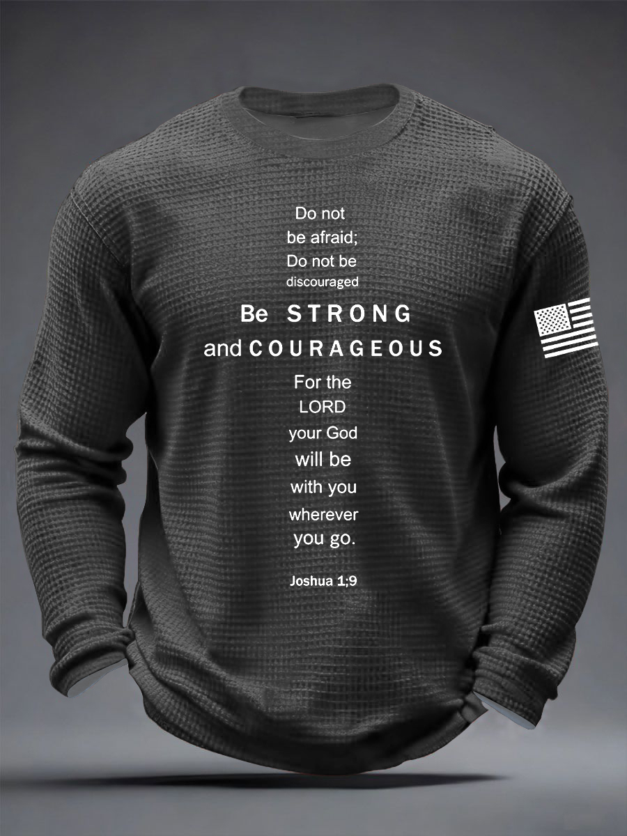 Men's Christian Be Strong and Courageous Cross Waffle Long Sleeve T-Shirt