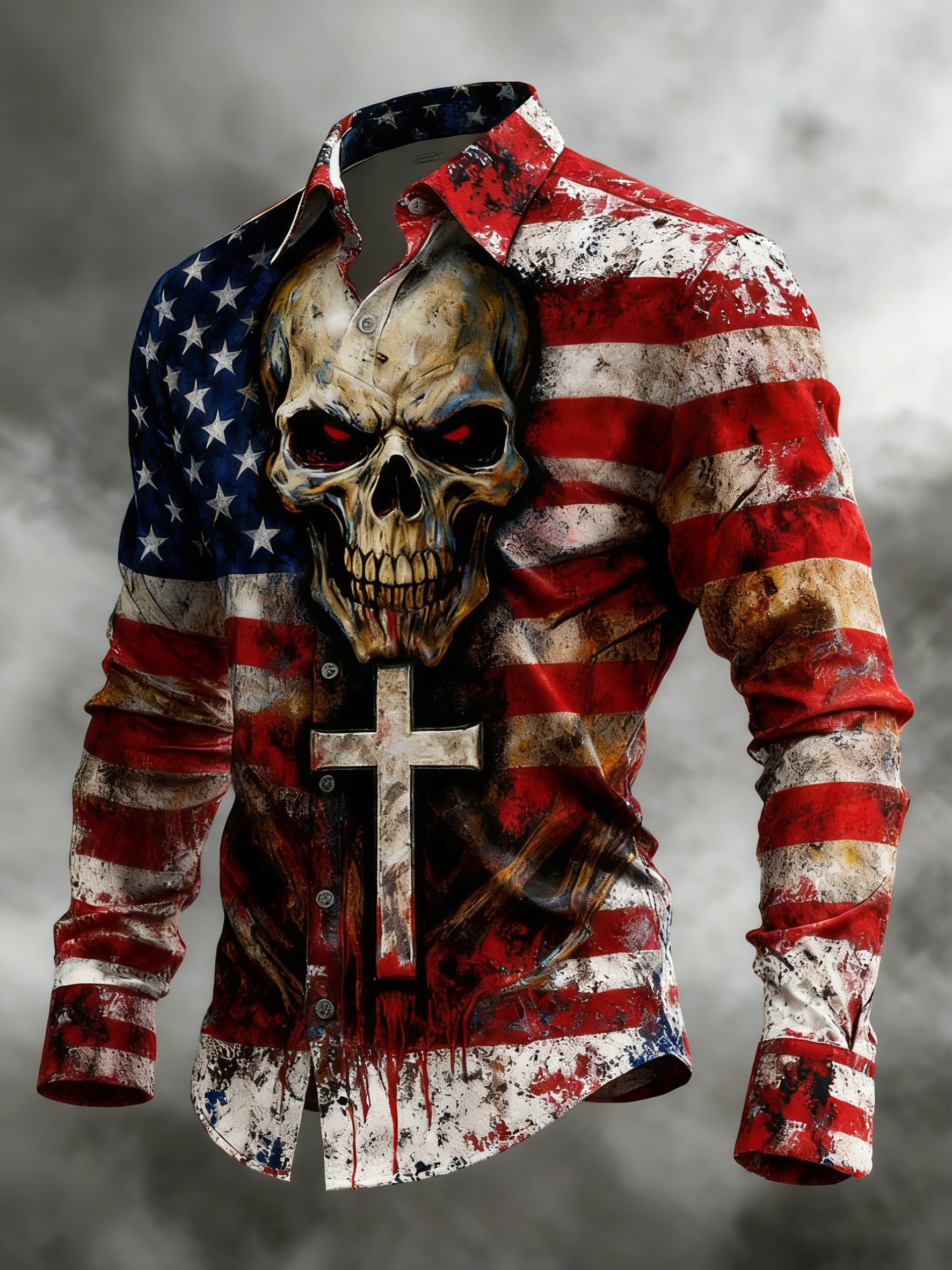 Men's Skull Faith Cross Printed Shirt