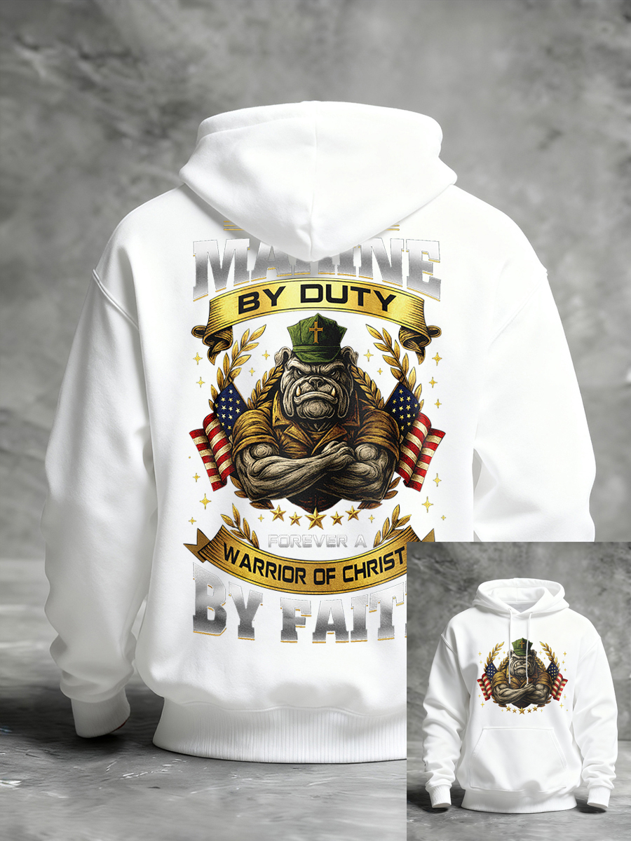 Men's Once A Marine By Duty Forever A Warrior Of Christ By Faith Printed Casual Hoodie