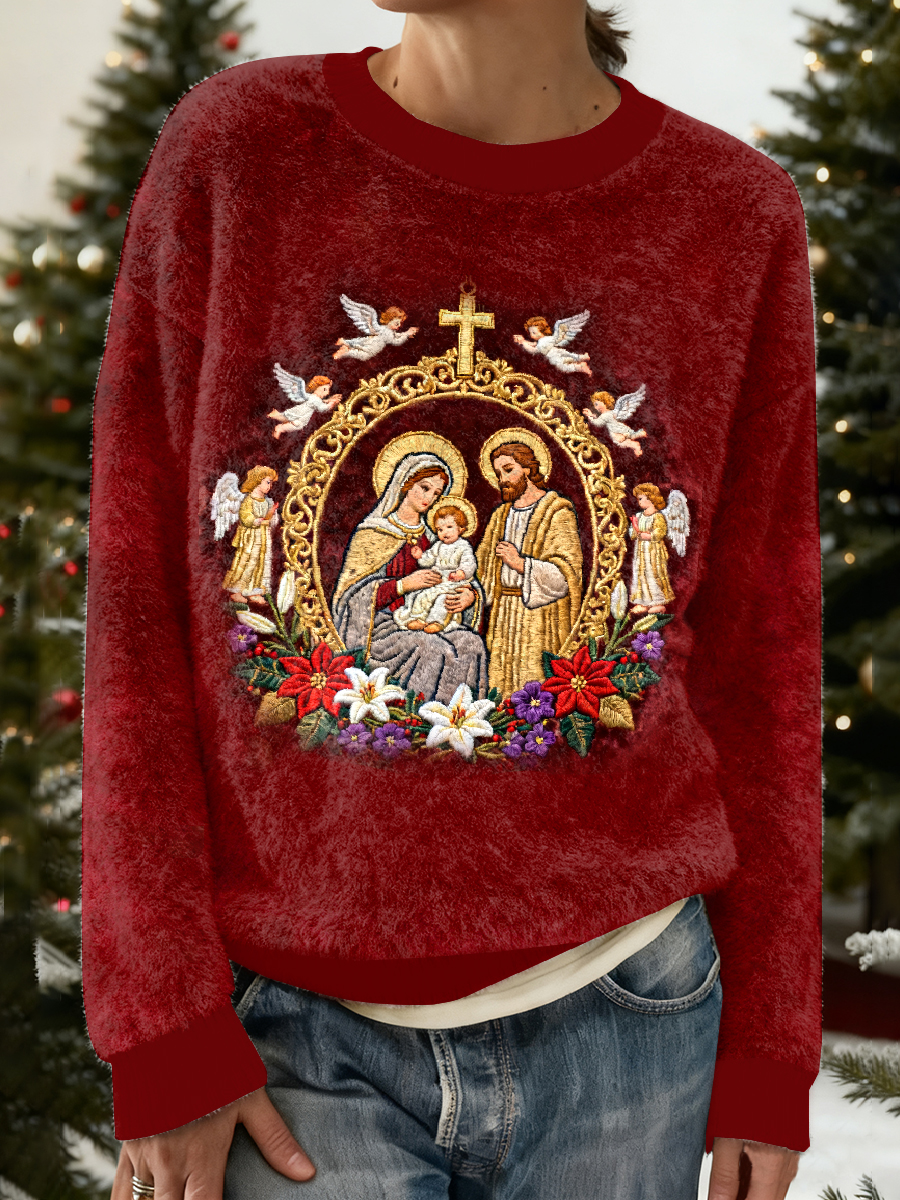 Retro Jesus Birth Night Print Casual Sweatshirt