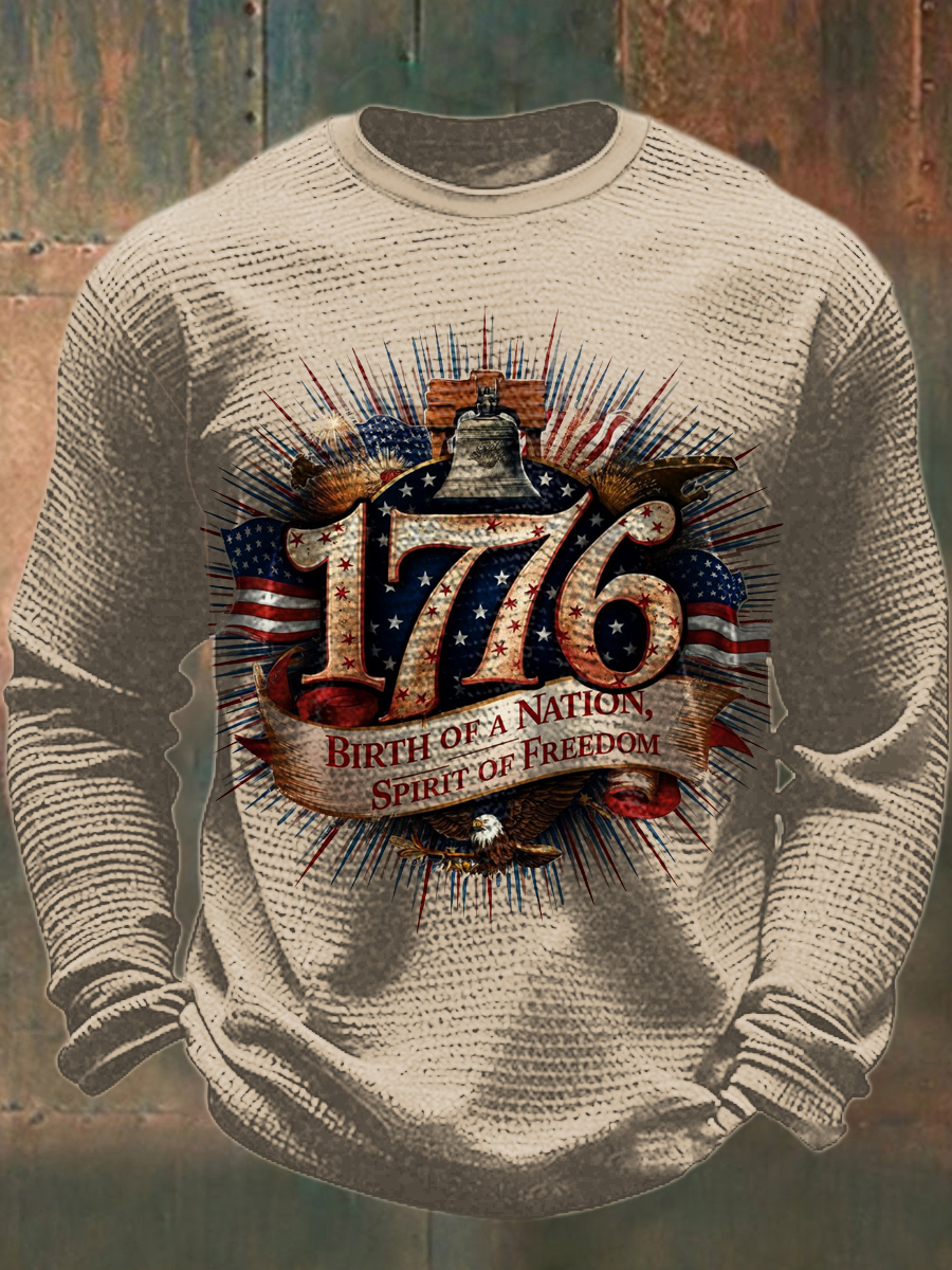 Men's 250th Memorial Printed Waffle Long Sleeved Round Neck Sweatshirt