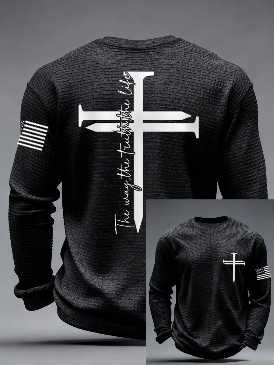 Men's Jesus The Way The Truth The Life Nail Cross Print Casual Long Sleeve T-Shirt