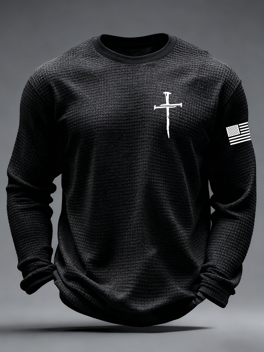 Men's Jesus The Way The Truth The Life John 14:6 Christian Cross Waffle Long Sleeve T-Shirt