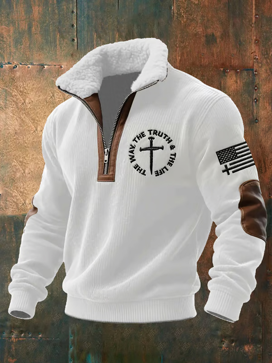 Men's The Way The Truth The Life Faith Cross Flag Baggy Zip-up Hoodie