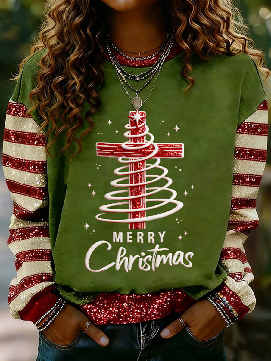 Women's Christmas Cross Print Casual Sweatshirt