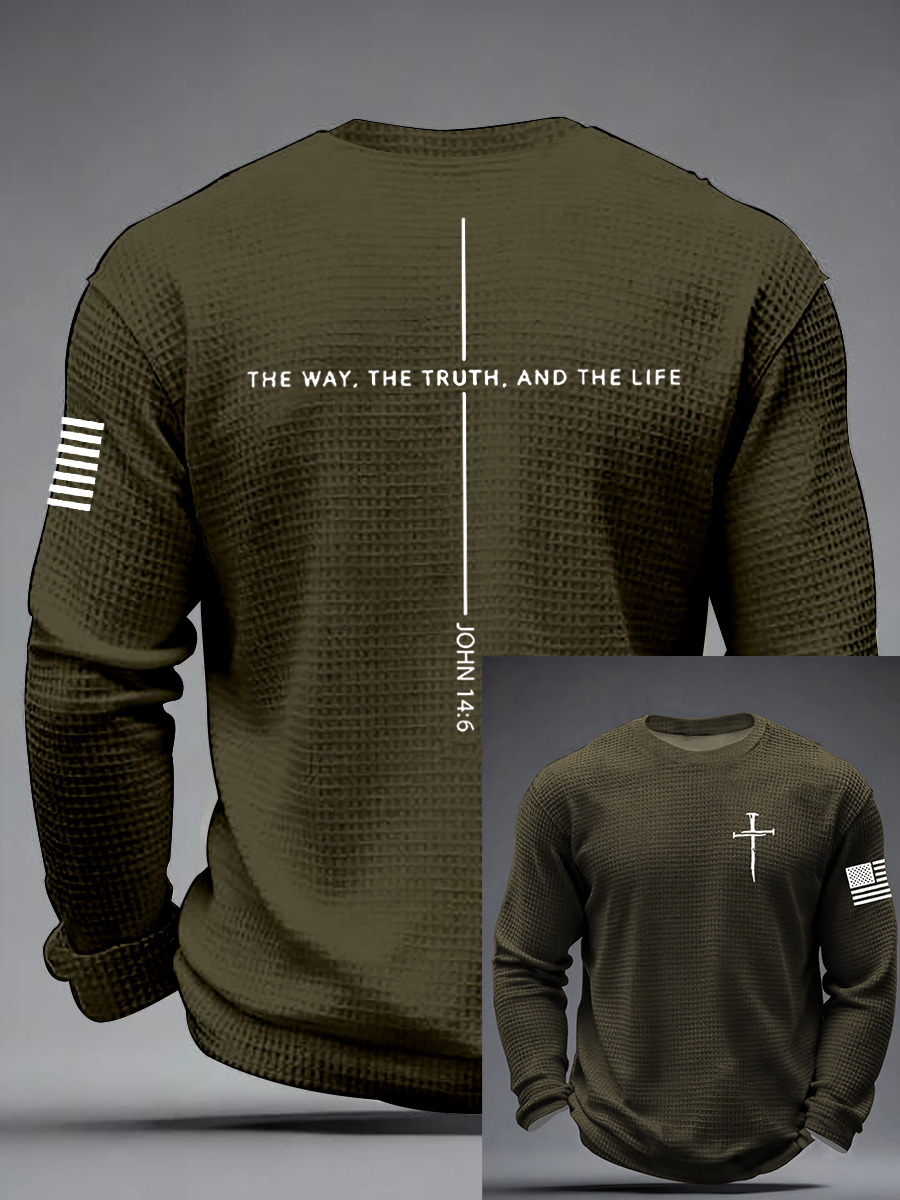 Men's Jesus The Way The Truth The Life Cross  Waffle Long Sleeve T-Shirt