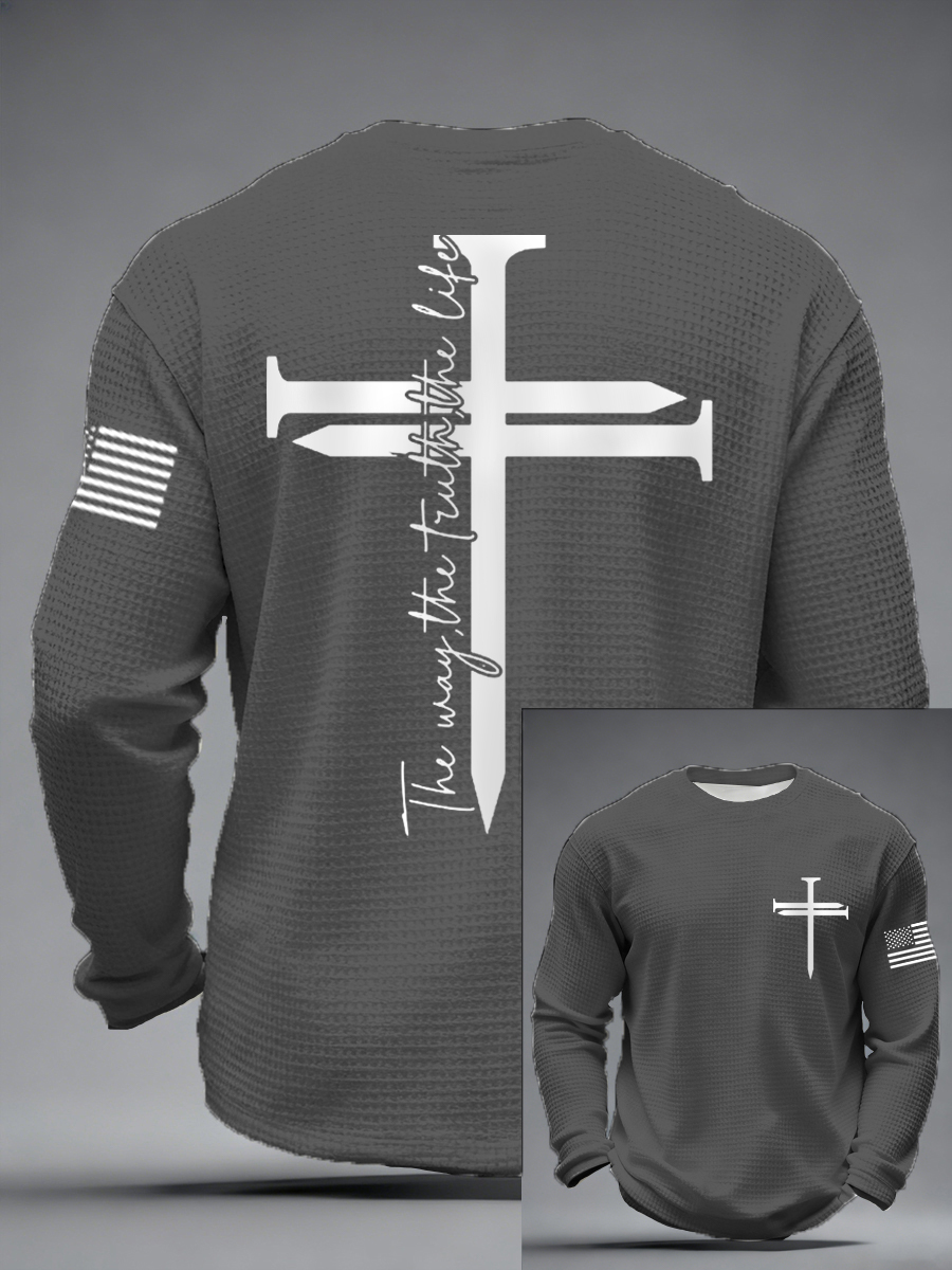 Men's Jesus The Way The Truth The Life Nail Cross Print Casual Long Sleeve T-Shirt