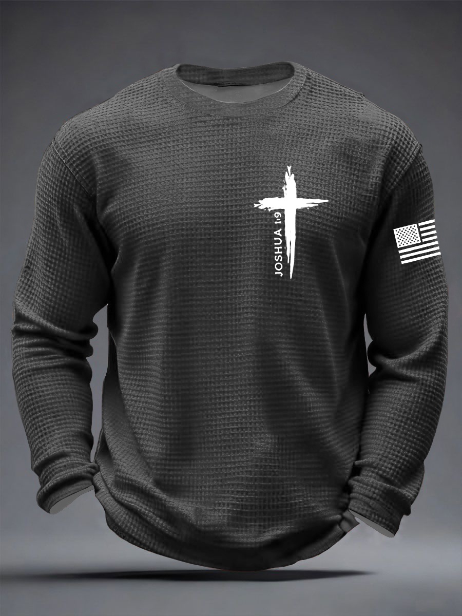 Men's Christian Cross Be strong and courageous sign Joshua 1:9  Waffle Long Sleeve T-Shirt