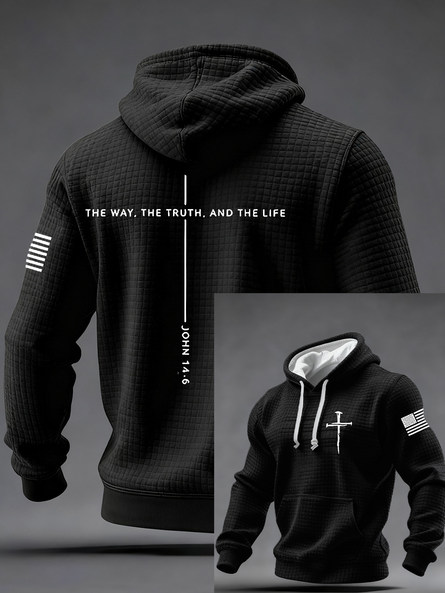 Men's Jesus The Way The Truth The Life Cross Checkered Cotton Hoodie