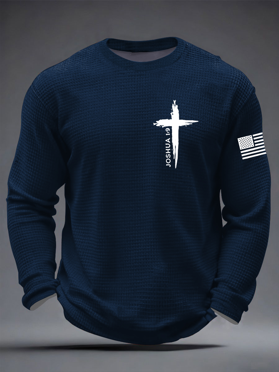 Men's Christian Cross Be strong and courageous sign Joshua 1:9  Waffle Long Sleeve T-Shirt