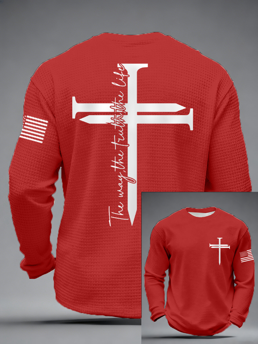 Men's Jesus The Way The Truth The Life Nail Cross Print Casual Long Sleeve T-Shirt