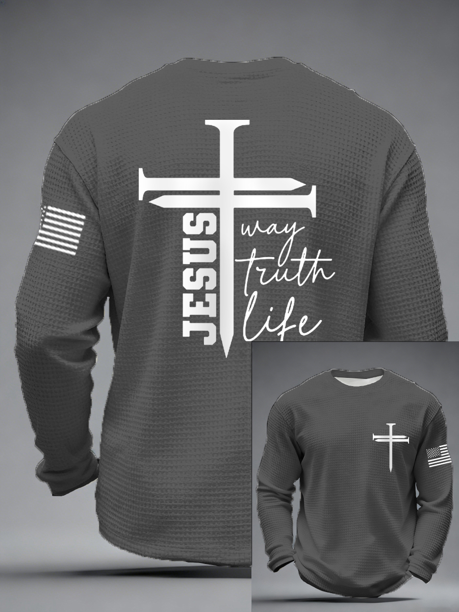 Men's Jesus The Way The Truth The Life Nail Cross Print Casual Long Sleeve T-Shirt