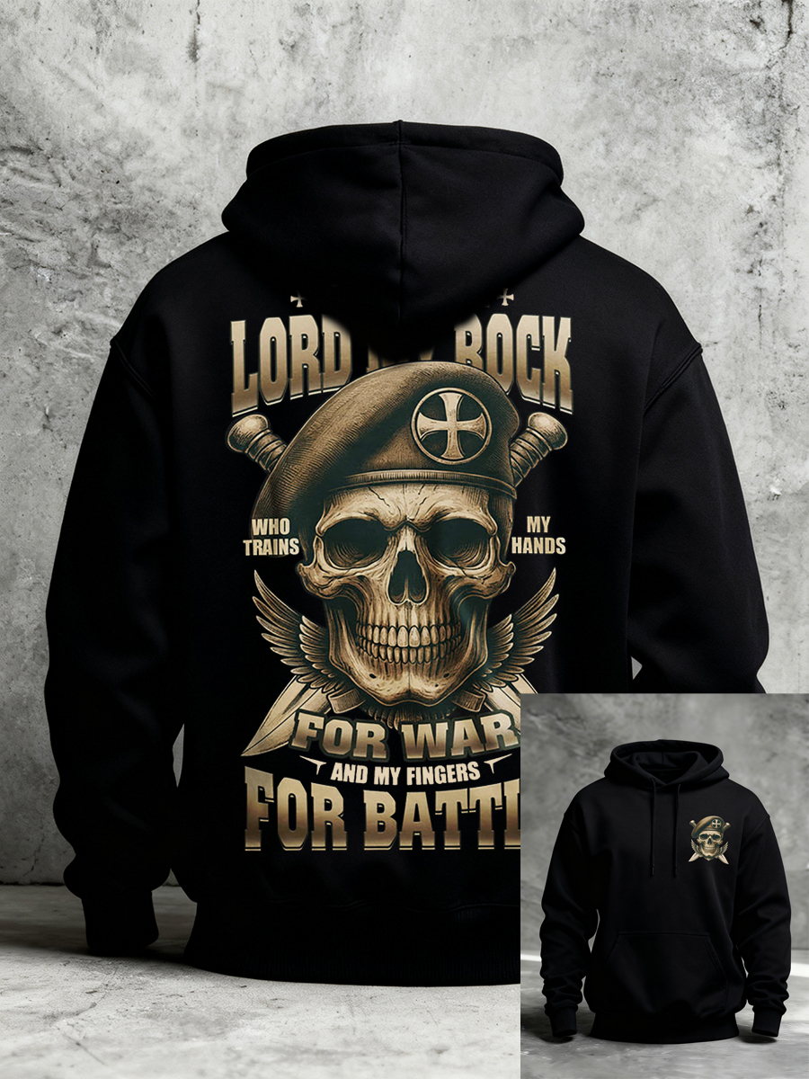 Men's Blessed Be The Lord My Rock Who Trains My Hands For War Printed Casual Hoodie