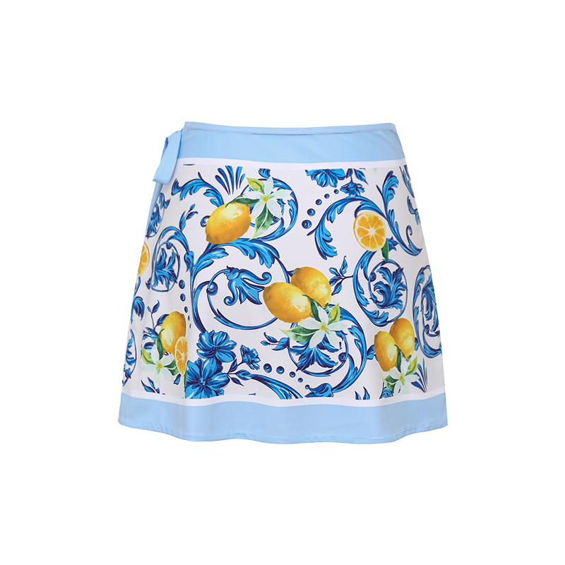 Lemon Print Tie-shoulder One Piece Swimsuit and Sarong or Skirt Flaxmaker