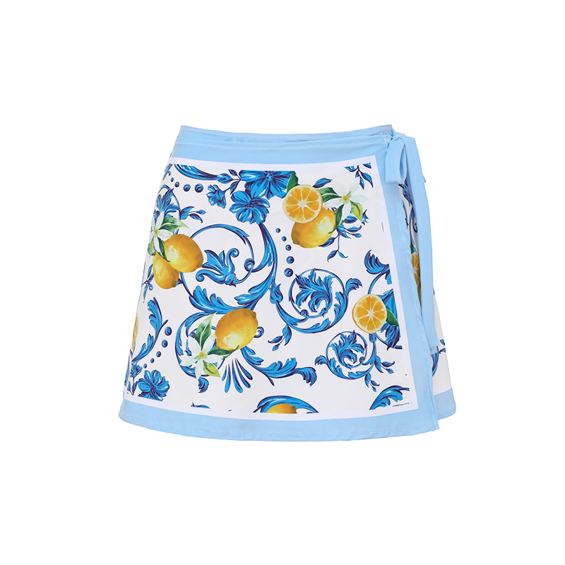 Lemon Print Tie-shoulder One Piece Swimsuit and Sarong or Skirt Flaxmaker