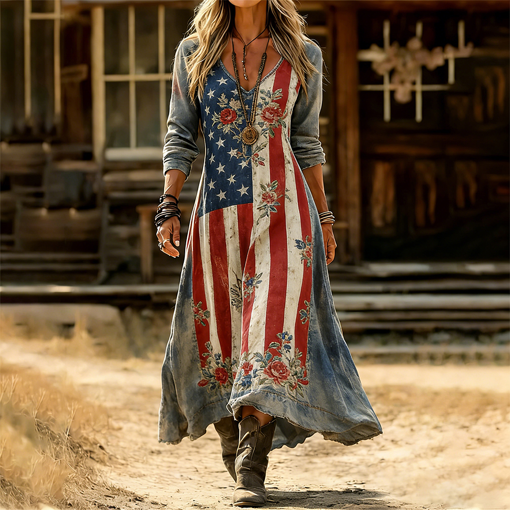 🎉Easter Special Offer🚚American Floral Art and Leisure Print Casual Dress