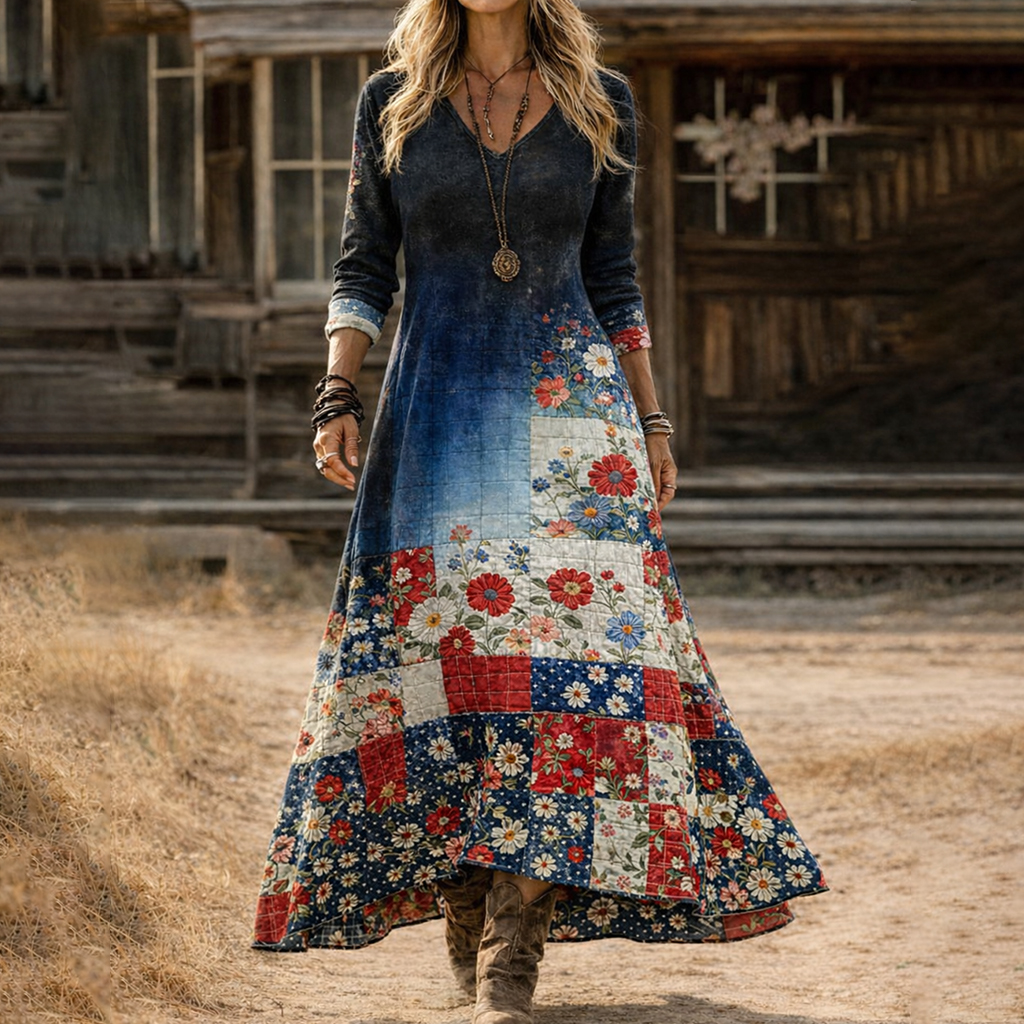 🎉Valentine's Day Special: Free Shipping🚚American Floral Art and Leisure Print Casual Dress