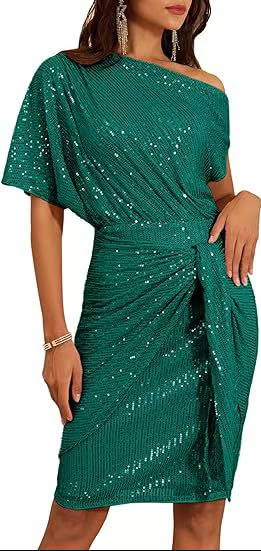 🔥Hot Sale - 80% OFF🔥Women's One Shoulder Ruched Gliter Elegant Mini Dress (Buy 2 Free Shipping)