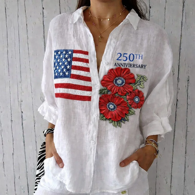 US 250th Anniversary Floral Art Print Casual Shirt