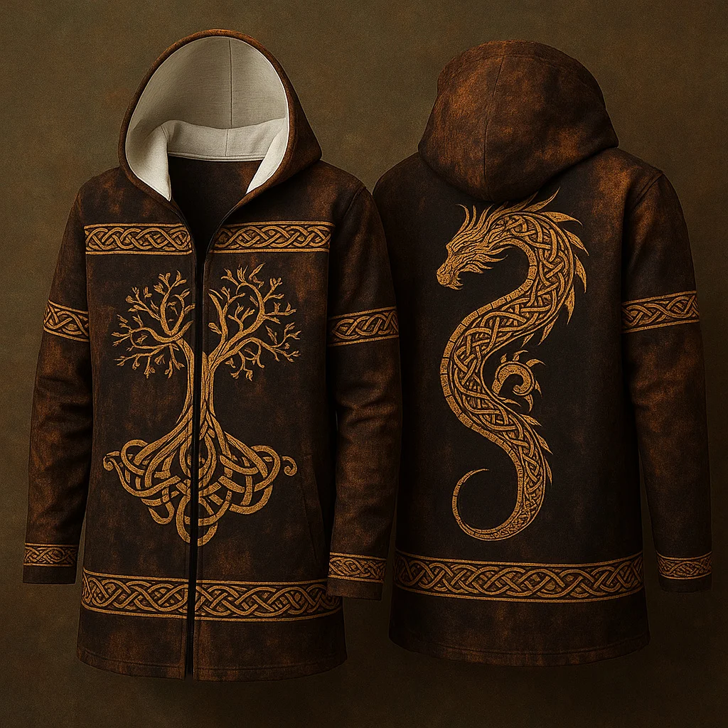 Men's Viking Jörmungandr Vintage Nordic Hooded Jacket