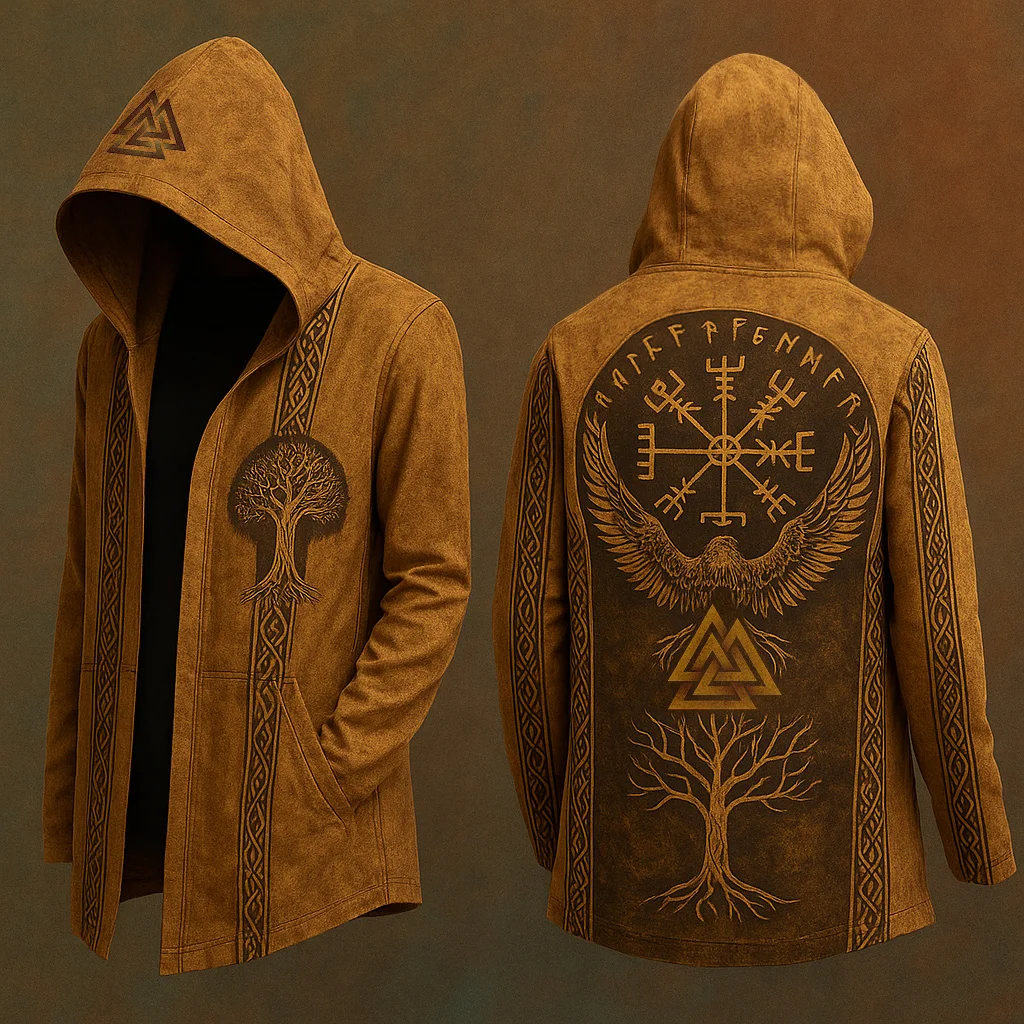 Men's Viking Nordic Tree Of Life Eagle 3D Print Vintage Hooded Jacket