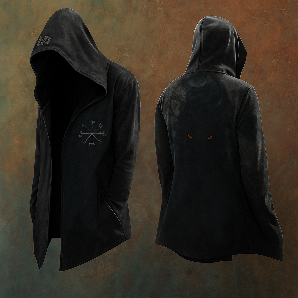 Men's Viking Mythology Dark Wolf Odin Totem Hooded Jacket